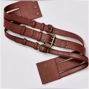 Free People triple adjustable belt in cognac